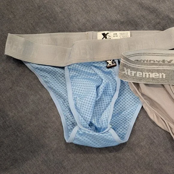 3 pairs of Xtremen Brief - Tanga Style. They fit more like a SM: blue gray red. - Picture 2 of 4